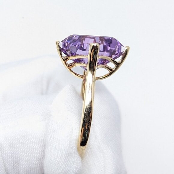 14k Vintage Solid Gold Fantasy Curvy Princess Cut Large Amethyst Cocktail Ring - Picture 4 of 10